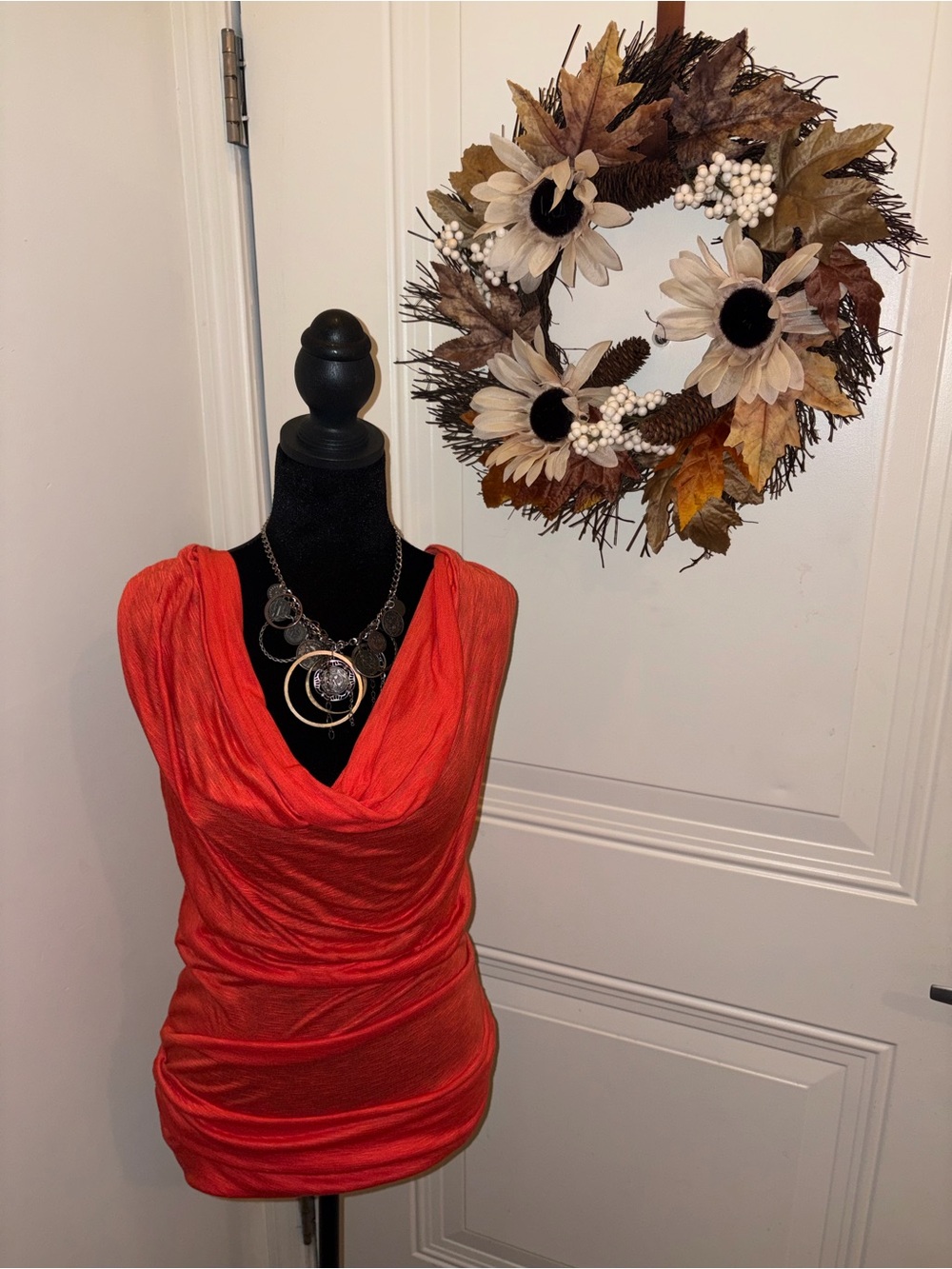 Arden B Red Draped Cowl Neck Tank Top